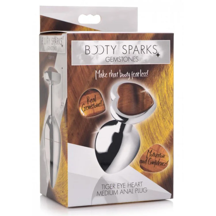 Booty Sparks Gemstones Tiger Eye Heart Medium Anal Plug