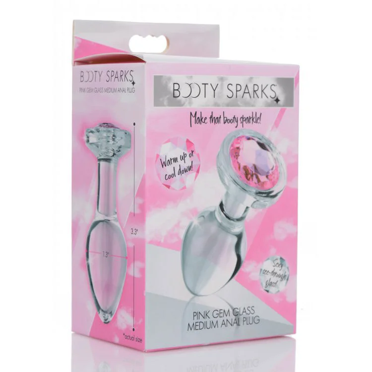 Booty Sparks Pink Gem Glass Anal Plug Medium