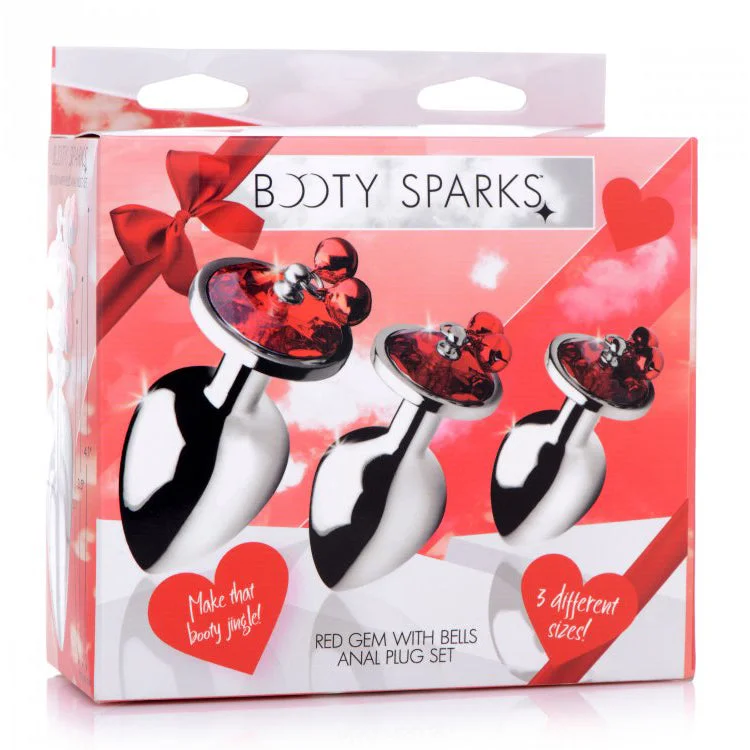 Booty Sparks Red Gem With Bells Anal Plug Set