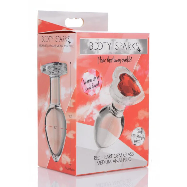 Booty Sparks Red Heart Gem Glass Anal Plug Medium