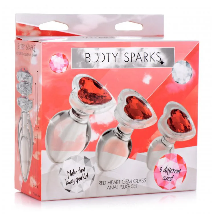 Booty Sparks Red Heart Gem Glass Anal Plug Set