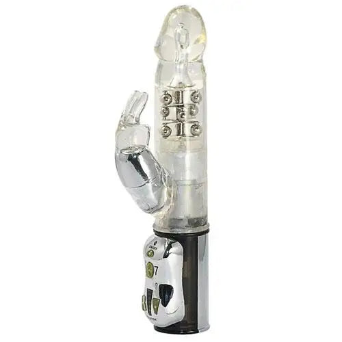 10-inch Silver Rabbit Vibrator with Metal Beads and 7-settings