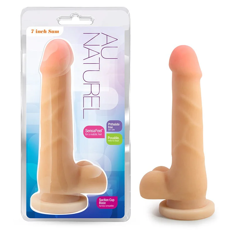 Blush Au Naturel 7 in. Sam Posable Dual Density Dildo with Balls & Suction Cup Beige