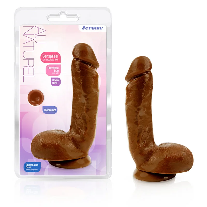 Blush Au Naturel Jerome 8.5 in. Posable Dual Density Dildo with Balls & Suction Cup Brown