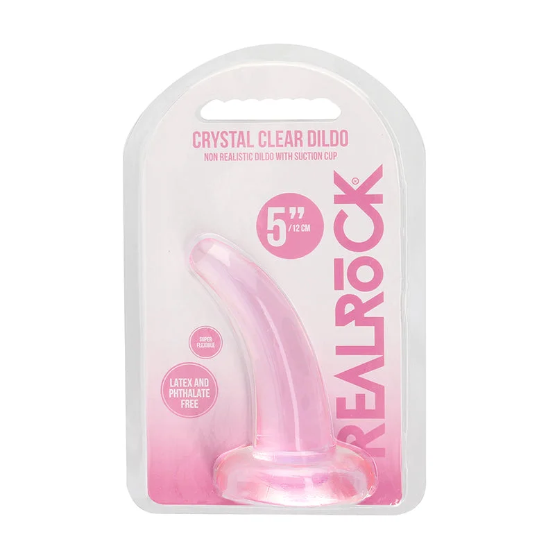 RealRock Crystal Clear Non-Realistic 5 in. Curved Dildo With Suction Cup Pink