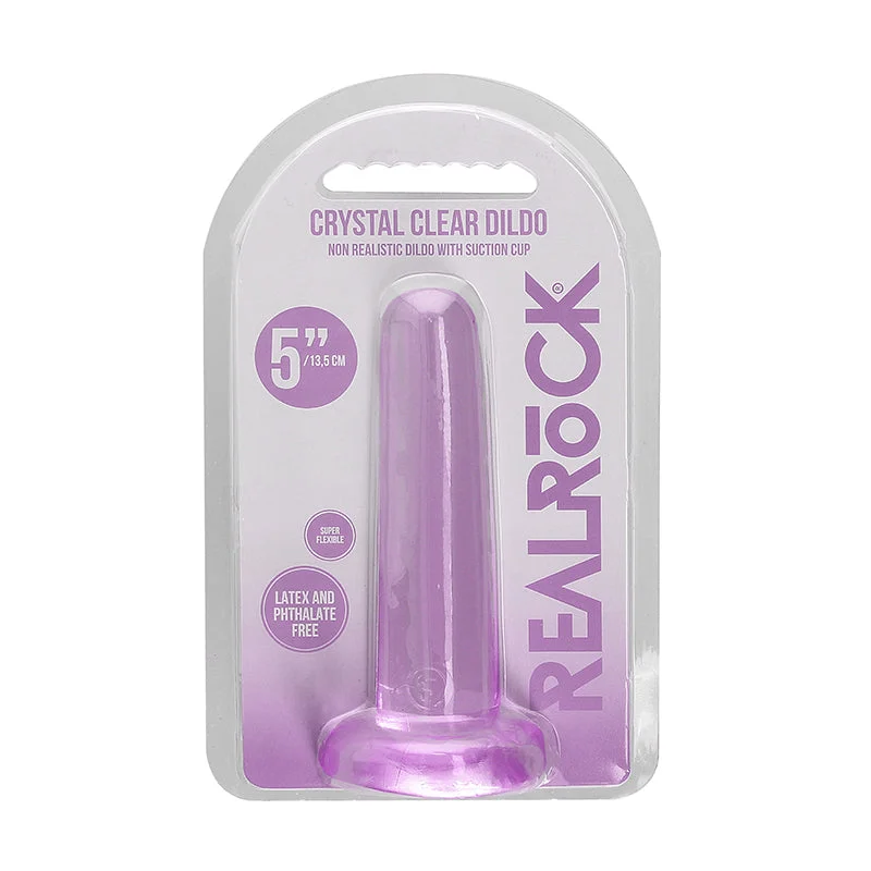 RealRock Crystal Clear Non-Realistic 5 in. Straight Dildo With Suction Cup Purple