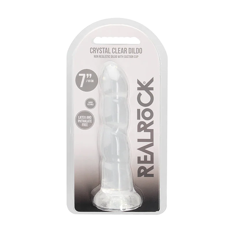 RealRock Crystal Clear Non-Realistic 7 in. Twisted Dildo With Suction Cup Clear