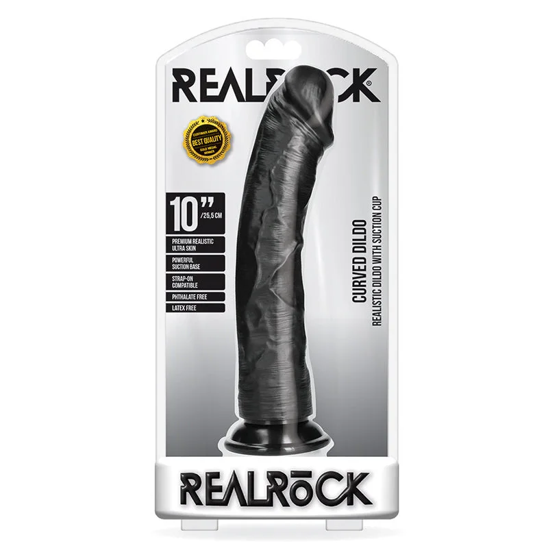 RealRock Realistic 10 in. Curved Dildo With Suction Cup Black