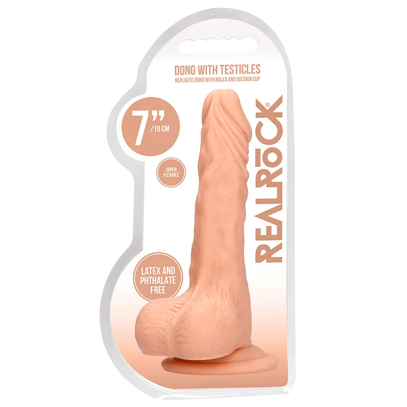 RealRock Realistic 7 in. Dildo With Balls and Suction Cup Beige