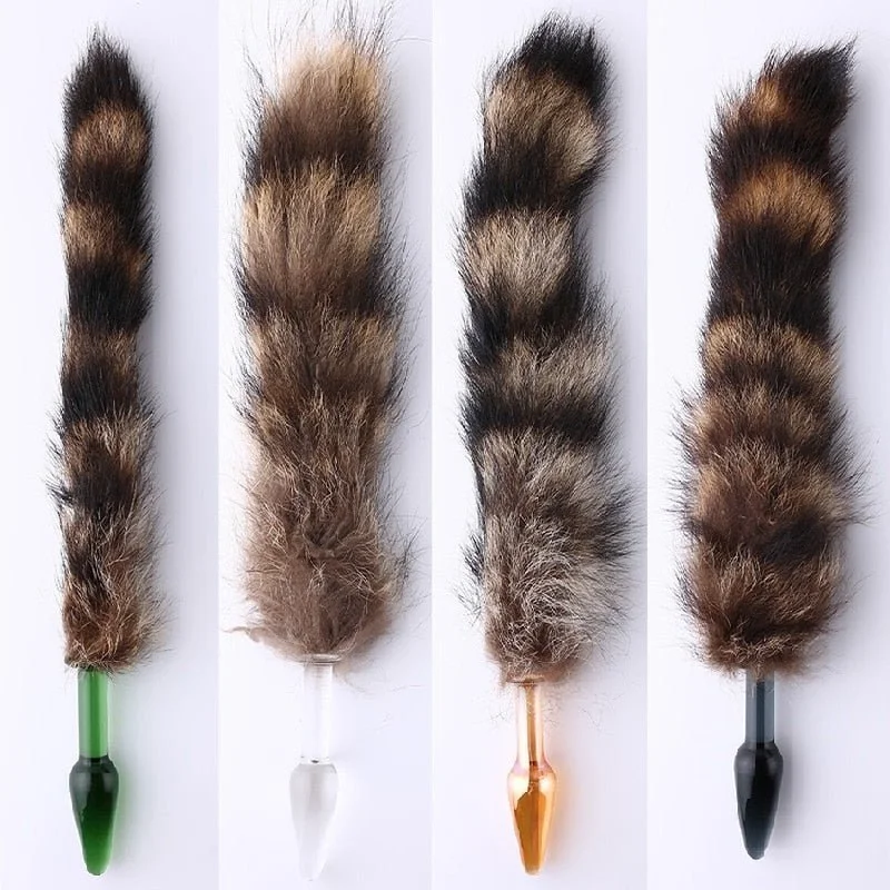 11" Raccoon Tail Plug 3 Colors Glass