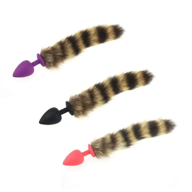 14" Stylish Raccoon Tail Plug With Small Random Color Silicone