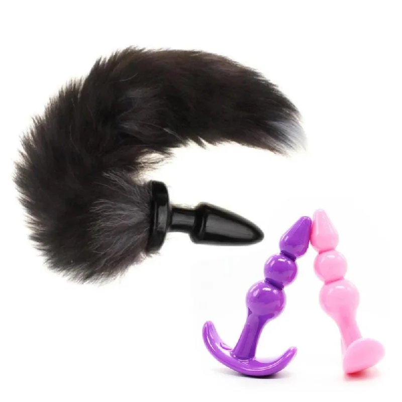 18" Black Cat Tail and Silicone Plug