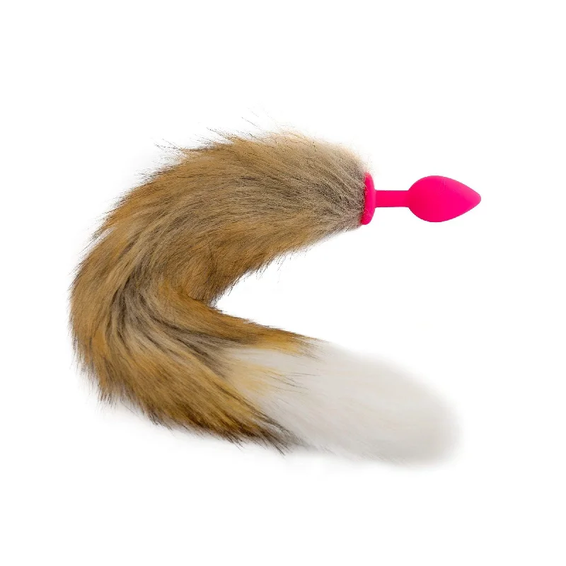 18" Brown with White Fox Tail Silicone Plug