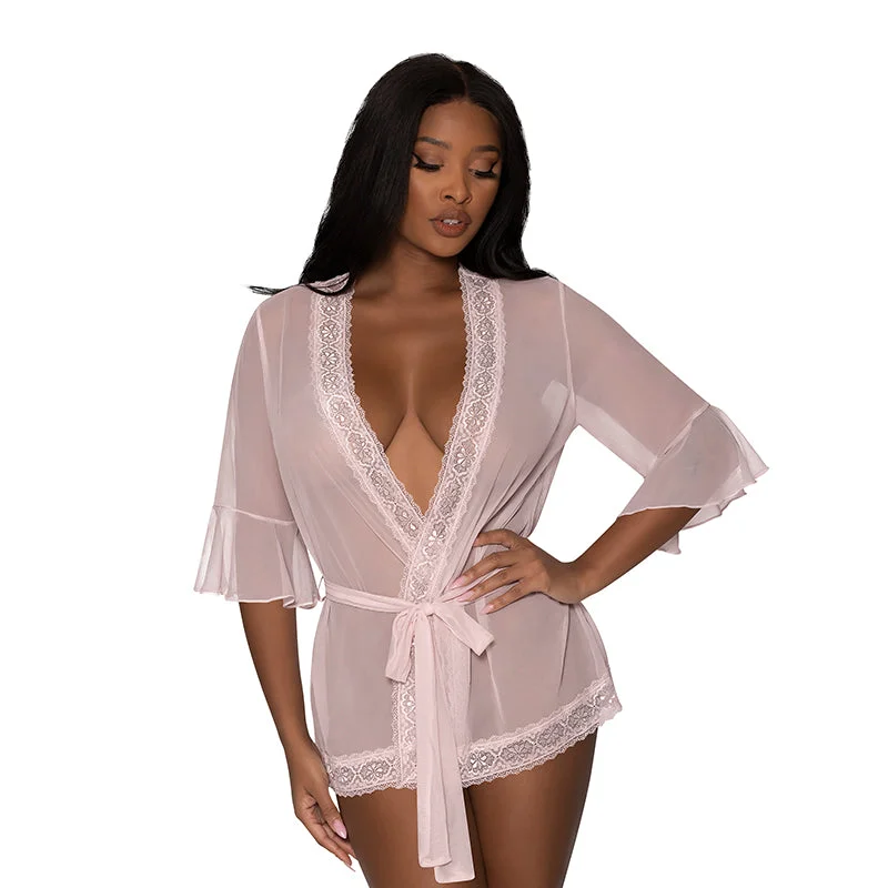 Magic Silk Seabreeze Robe With Lace Trim Blush S/M