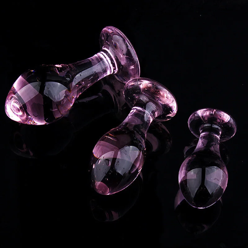 Transparent Crystal Glass Pink Anal Plug For Masturbation