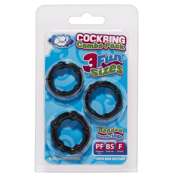 Cockring Combo Beaded - Black