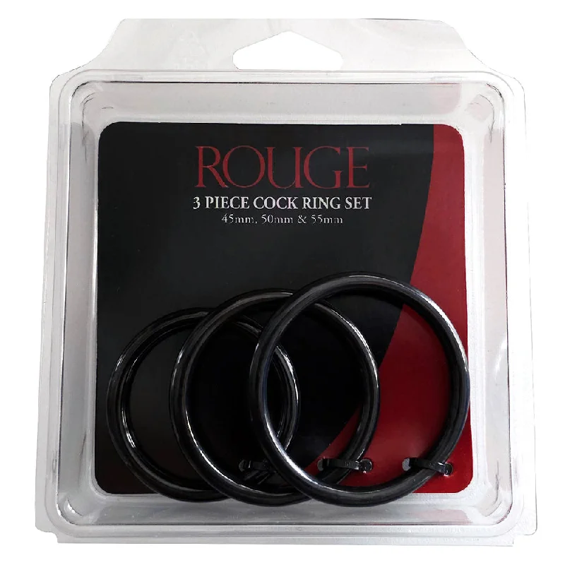 Stainless Steel 3 Piece Cock Ring Set (45/50/55 mm) Black